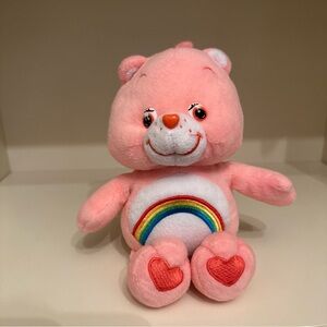 Vintage Y2K Care Bears CHEER BEAR Plush 8" Rainbow 2002 Pink Stuffed Toy